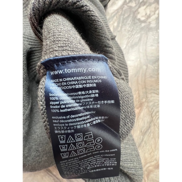 Tommy Hilfiger Mens Quarter Zip Sweater Grey Cotton Pullover Leather Pull Size M - Picture 9 of 9